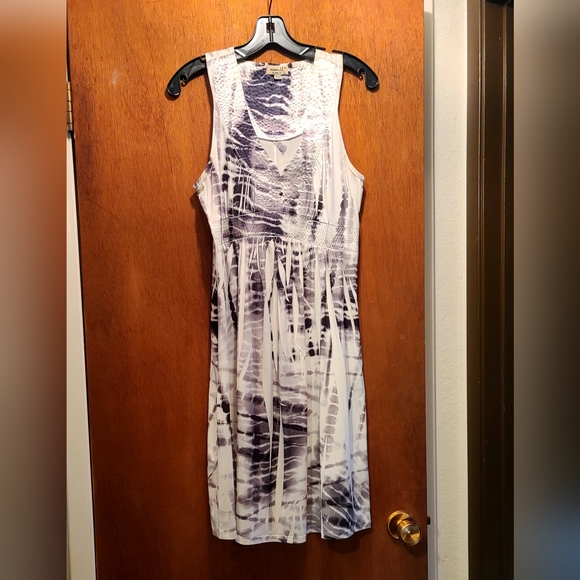 One World white&black tye dye crinkle stretch tuxedo dress szM BEAUTIFUL - Picture 4 of 9